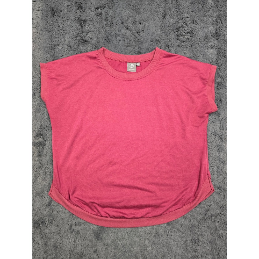 Daisy Fuentes Fit Pink Short Sleeve French Terry Top XL Crew Neck RN 63619